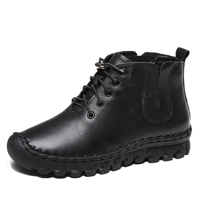 Women's Genuine Flat Cowhide Ankle Soft Bottom Women's Leather Boots