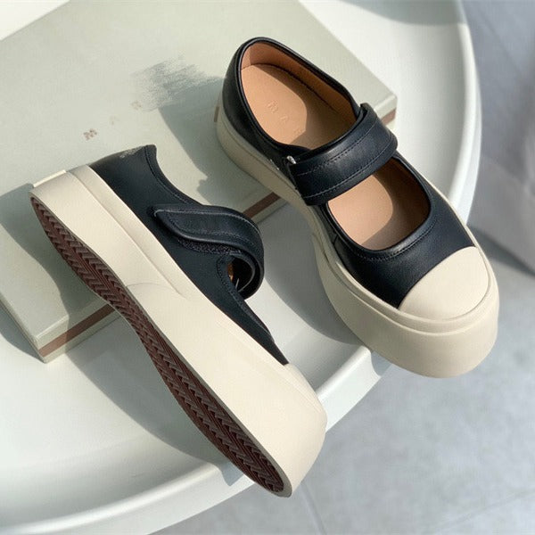 Women's Velcro Muffin Platform White Retro Genuine Mary Casual Shoes
