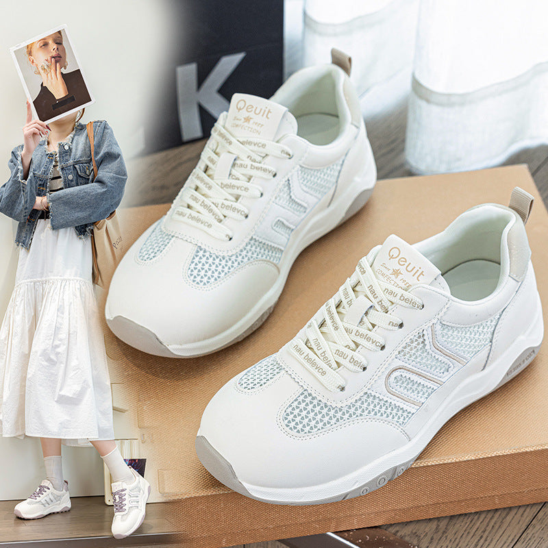 Women's Large Size White Mesh Breathable Flat Women's Casual Shoes