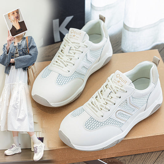Women's Large Size White Mesh Breathable Flat Women's Casual Shoes