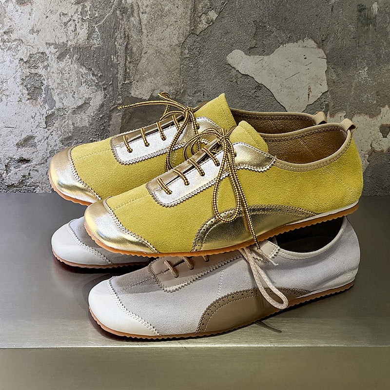 German Training Color Matching Round Toe Men's Casual Leather Shoes
