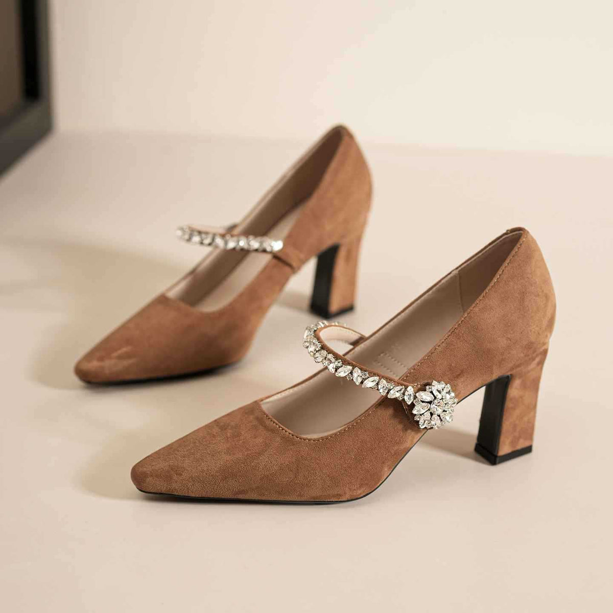 Women's French Style Temperament Crystal Mary Jane High Suede Women's Fashion Shoes