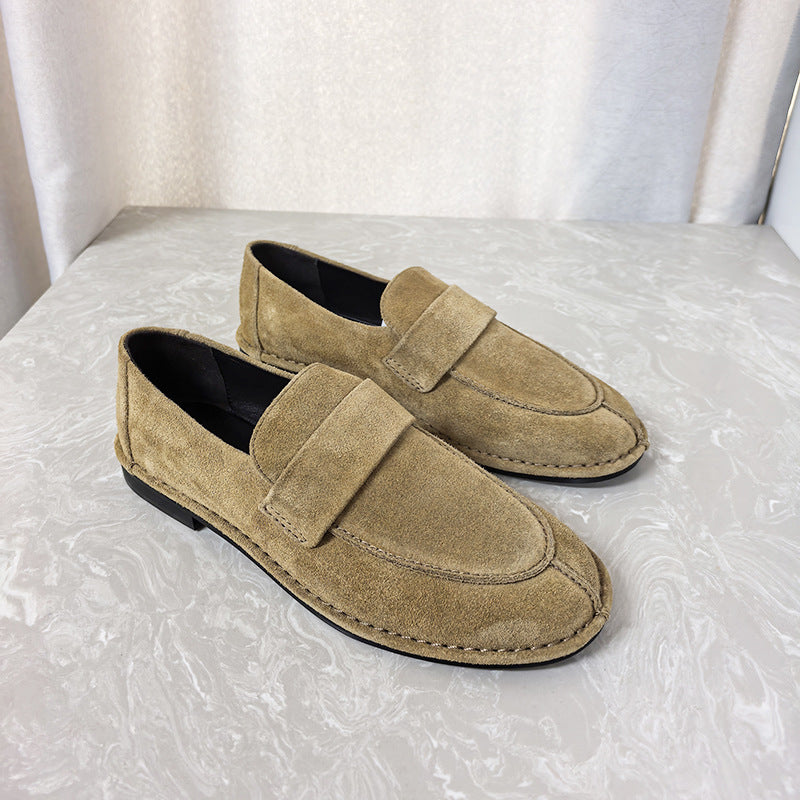Women's Autumn Genuine Flat Round Toe Slip-on British Retro Loafers