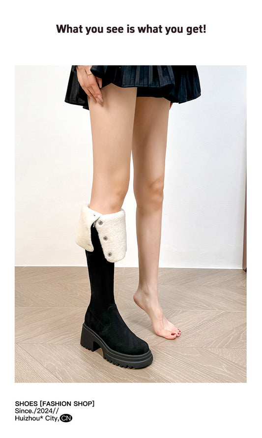 Women's Brown Two-way Wear Small Size Thick Boots