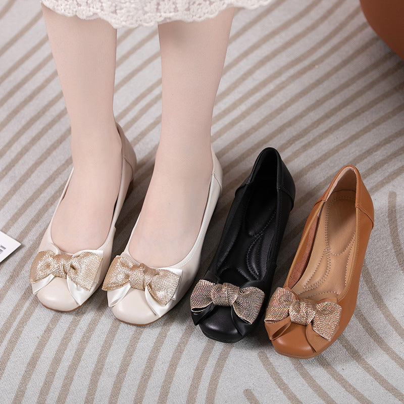Leap Moon Mary Jane Bow Soft Bottom Hand-rub Color Casual Shoes