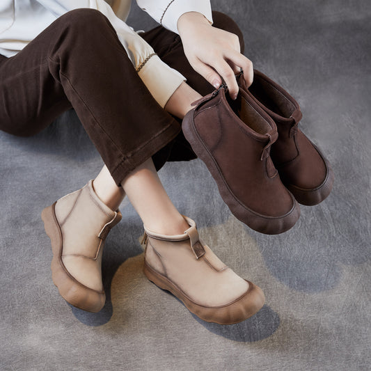Women's Autumn First Layer Cowhide Comfortable Mom Rear Zipper Boots