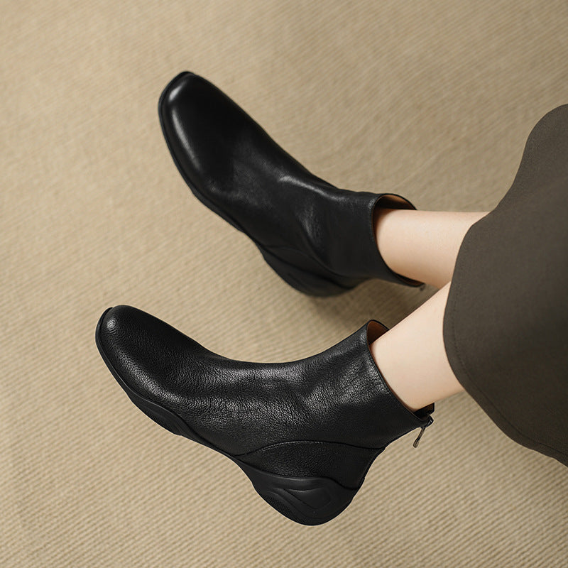 Women's Low Short Winter Real With Fleece Lining Square Toe Single Heels