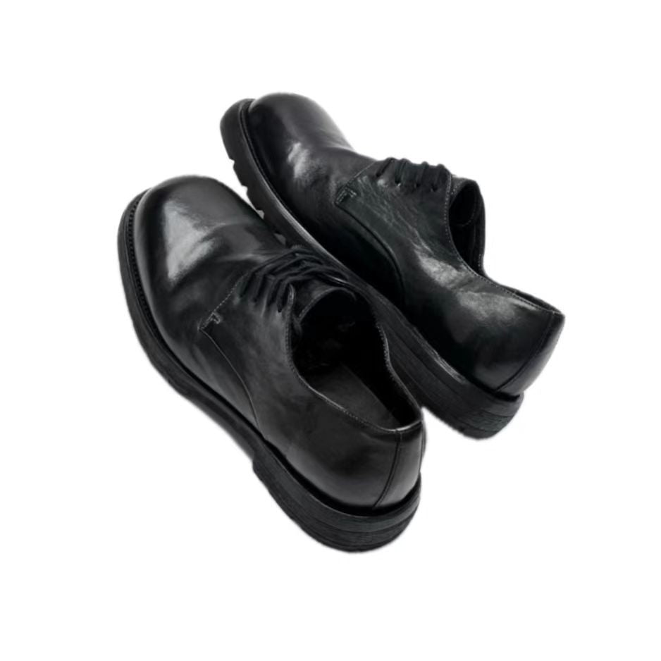 Men's Horse Black Business Genuine Retro Big Head Thick Leather Shoes
