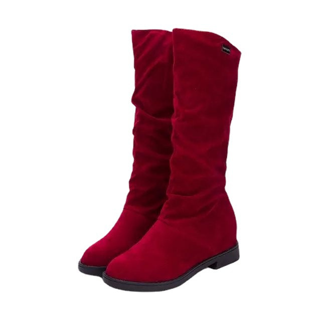 Women's Long Winter High Leg Flat Round Boots