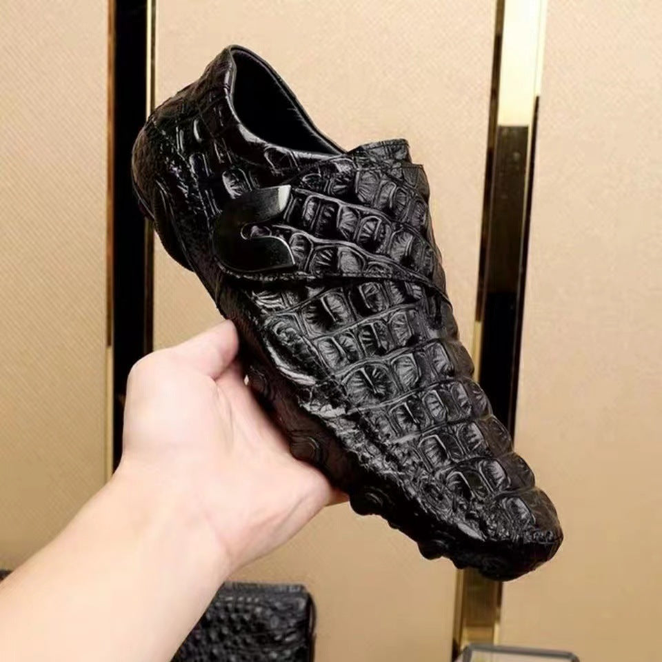 Men's Light Luxury Top Layer Cowhide Business Crocodile Pattern Men's Casual Leather Shoes