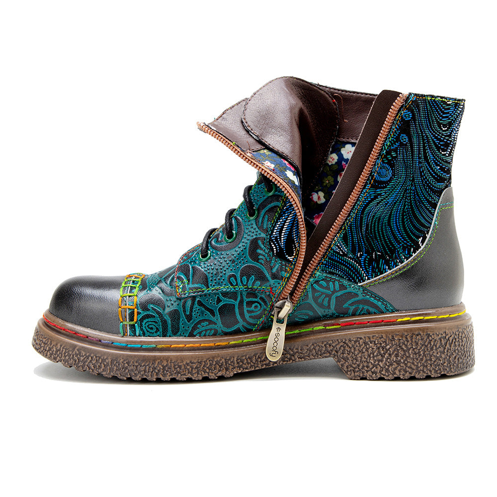 Genuine Hand-rub Color Printing Stitching Comfortable Boots