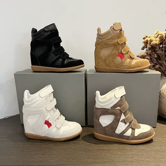 Women's Height Increasing Insole Genuine High Top White Sneakers