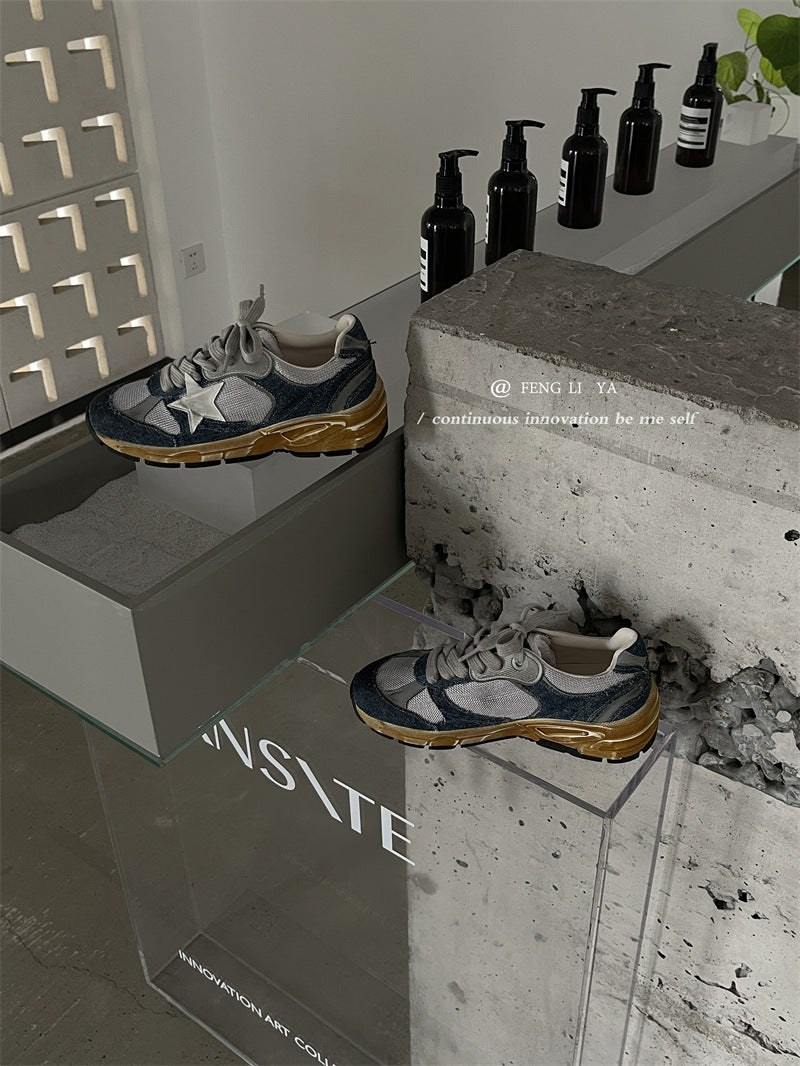 Handmade Old Thick Bottom Versatile Dirty Mesh Bright Sneakers