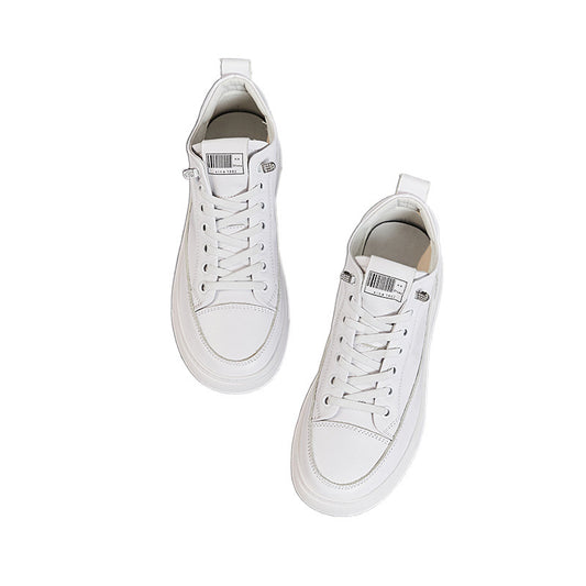 Women's First Layer Cowhide White Sports Flat Casual Shoes