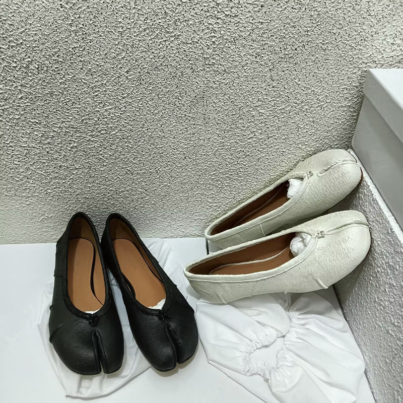 Women's White Sheepskin Split Toe Flat Ballet Women's Casual Shoes