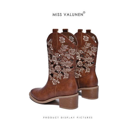 Women's Miss Embroidered Western Denim Short Grassland Boots
