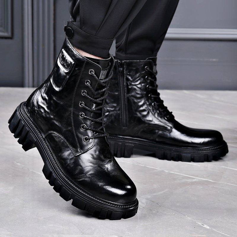 Men's Cowhide Martin Trendy Side Zipper Worker Boots