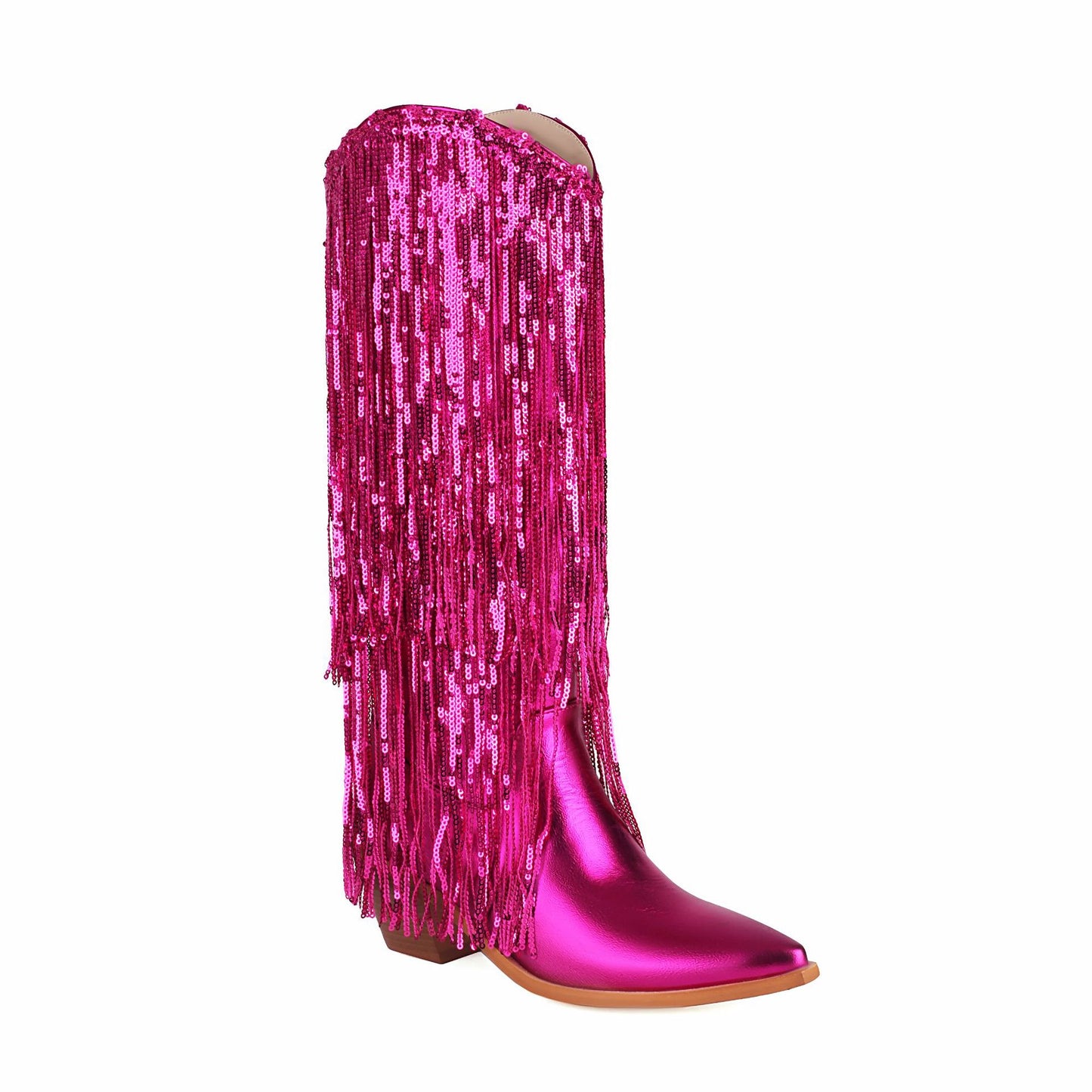 Women's Plus Size Sequined Tassel Pointed Thick High Heels