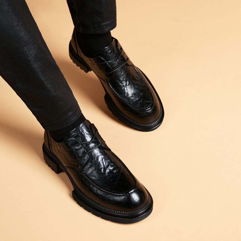 Men's Trendy British Style Genuine Breathable Korean Height Increasing Insole Men's Business Leather Shoes