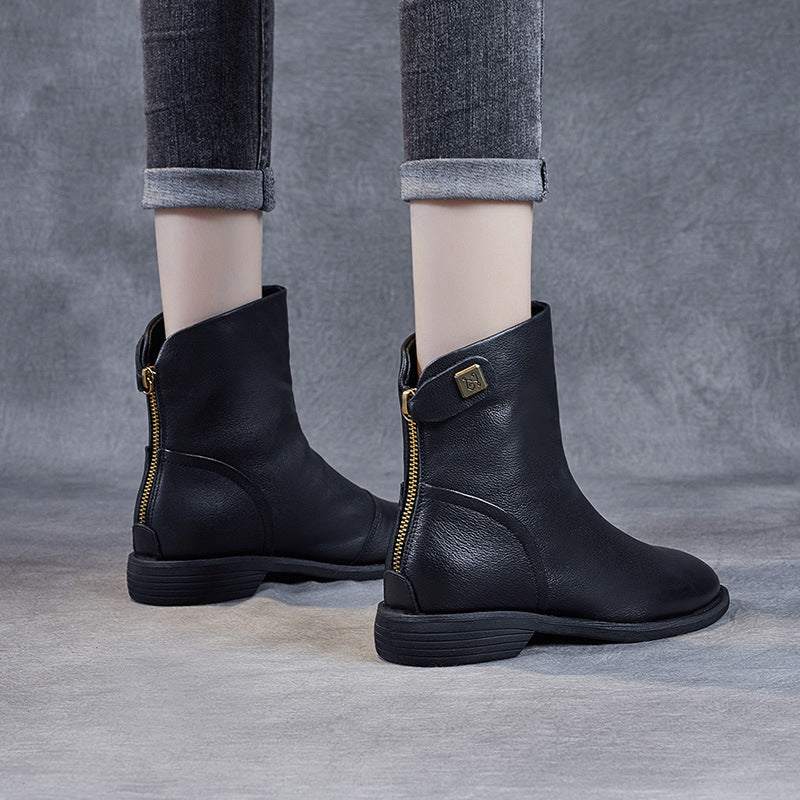 Women's British Style Fashion Chelsea Booties Flat Skinny Women's Leather Boots