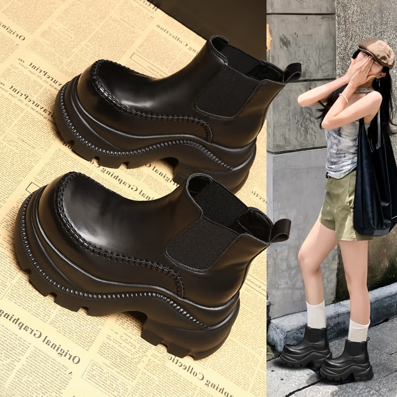 Women's Platform Height Increasing Insole Chelsea Ankle Autumn Muffin Short Boots