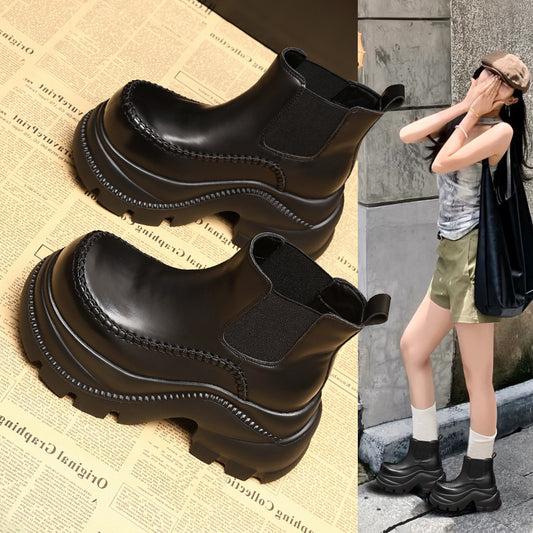 Women's Platform Height Increasing Insole Chelsea Ankle Autumn Muffin Short Boots