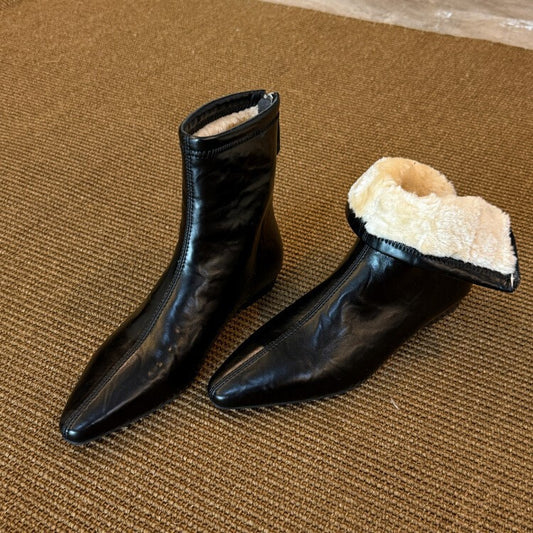 French Retro Inner Height Increasing Very Soft Stretch Thin Pointed Women's Leather Boots