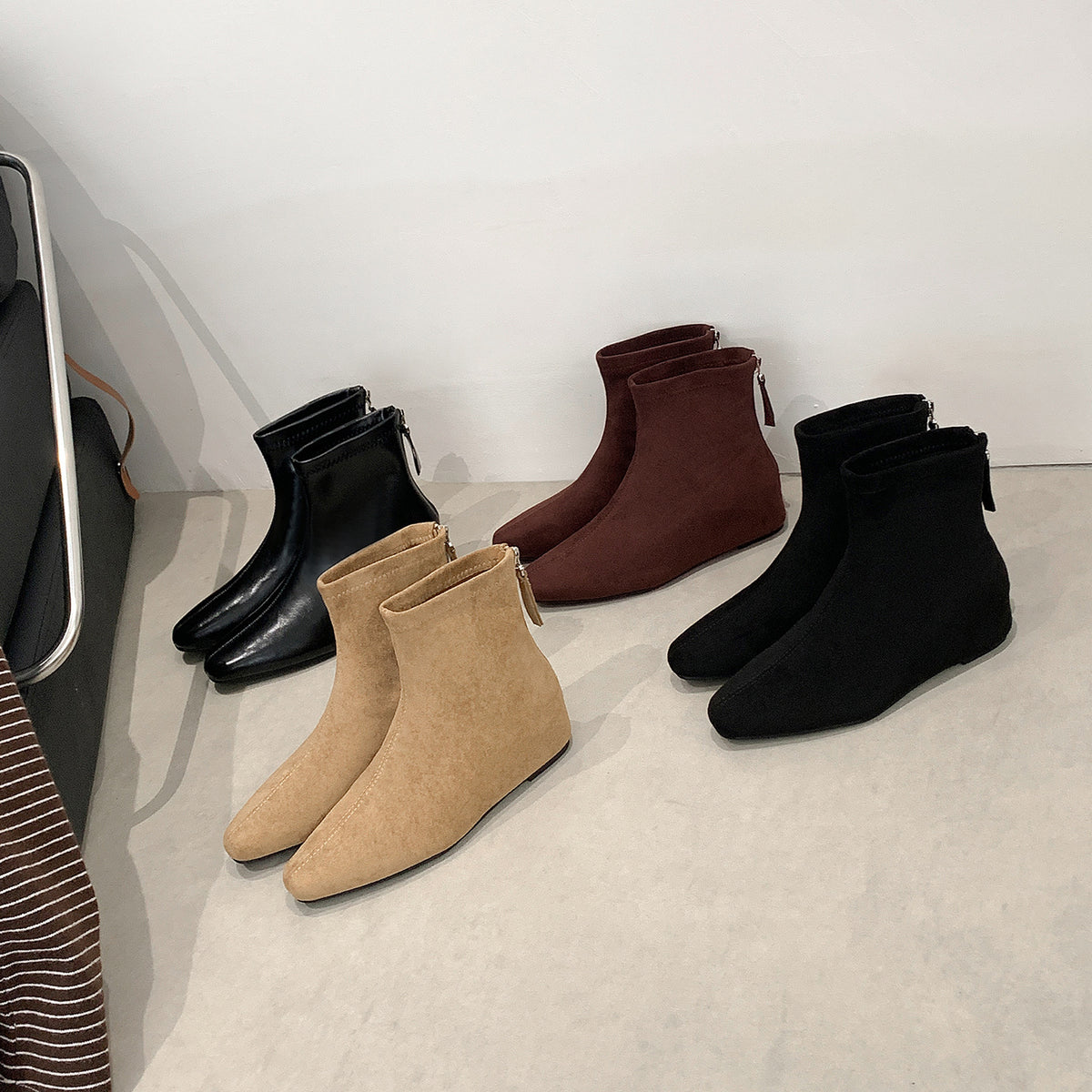 Women's Square Toe Temperament Wild Height Increasing Insole Skinny Retro Fashion Women's Leather Boots