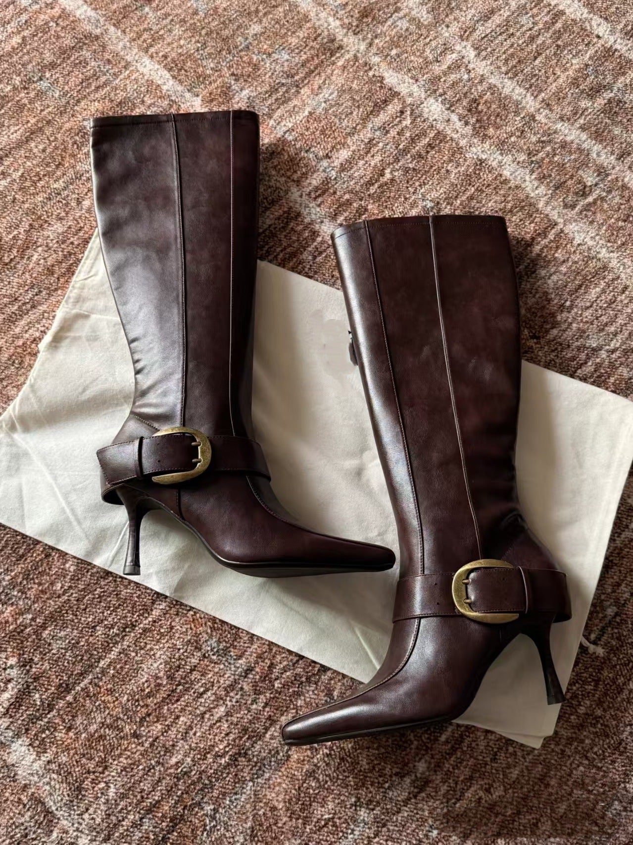 Patent Fashion Side Zip Belt Buckle Stiletto Long Boots