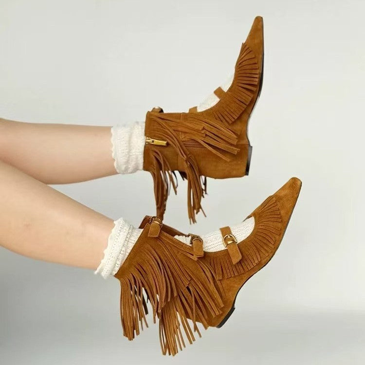 Women's Insole Nomadic Tassel Pointed Toe Booties Women's Leather Boots
