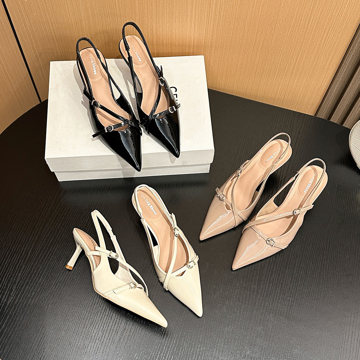 Women's With Toe Box Pumps Belt Buckle Pointed Back Strap Stiletto Women's Fashion Shoes