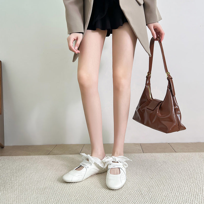 Women's Shallow Mouth French Style Ballet Classic Lace Strap Men's Shoes