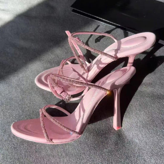 Women's Pink Stiletto Sexy Open Toe Rhinestones High Heeled Sandals