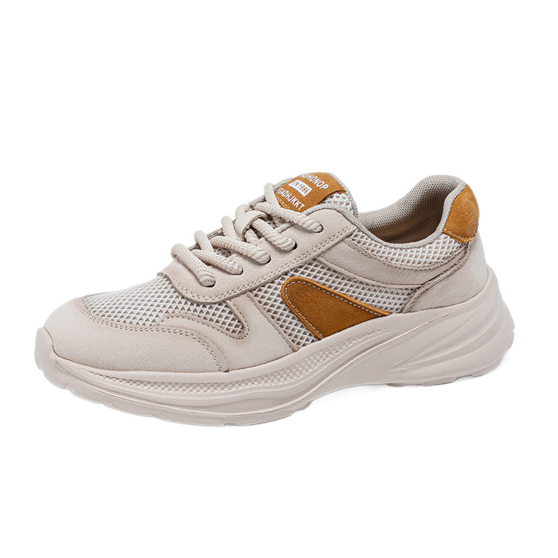 Women's Cowhide Dad Thick Bottom Breathable Mesh Color Casual Shoes