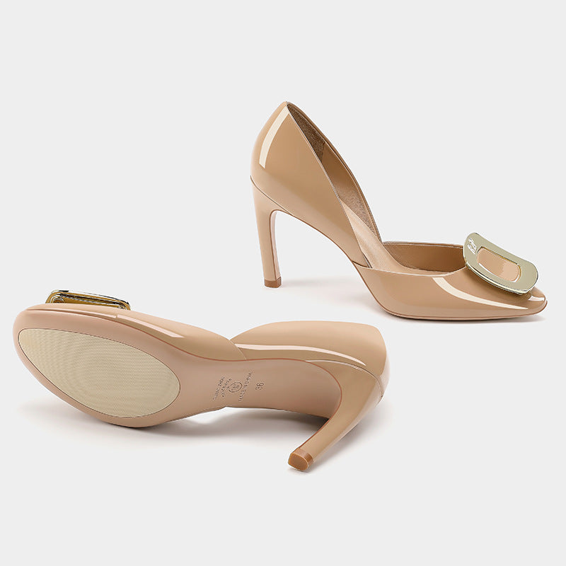 Women's Stiletto Elegant Hollowed Square Buckle White Chic Women's Fashion Shoes
