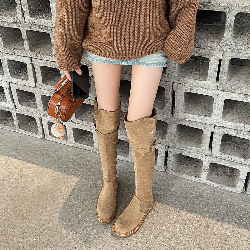 Slimming Over The Knee Lamb Fur Fleece-lined Snow Boots