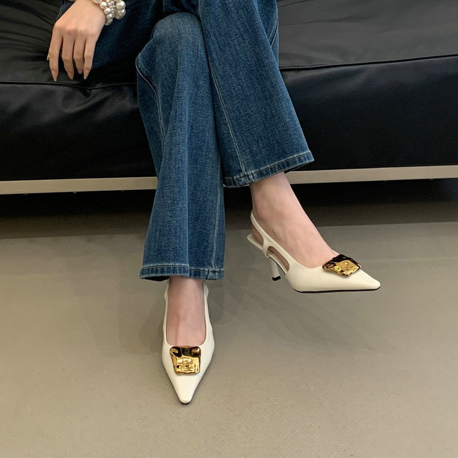 Women's Open Summer Pointed Stiletto Strap Temperament Commute Kitten Closed Heels
