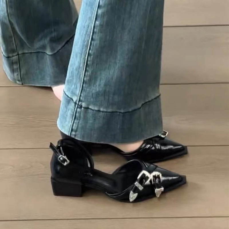 Women's Belt Buckle Punk Style Mary Jane Thick Flat Sandals