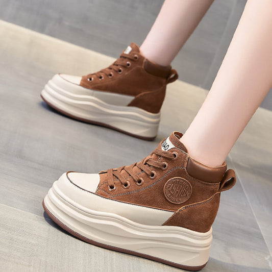 Women's White Fleece-lined Warm Versatile Platform Height Casual Shoes