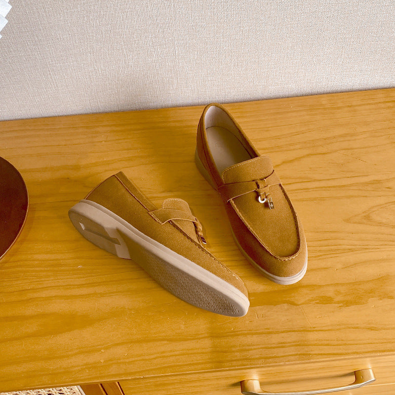 Women's Lock Flat Slip-on Lofter Soft Bottom Bean Cashmere Loafers