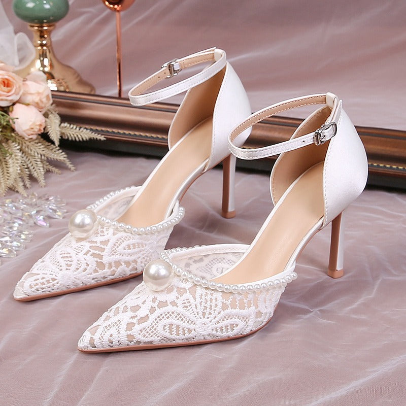 Toe Box Hollow Super French Lace Main Wedding Dress Bridal High Heeled Sandals