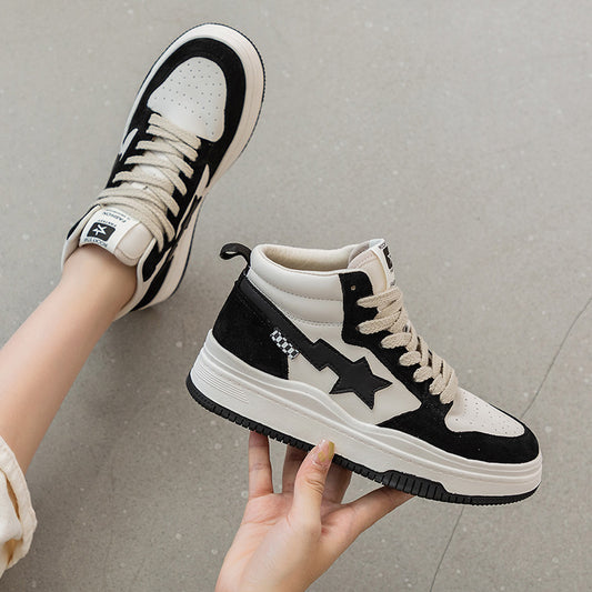 Women's High Top White Fleece-lined Flat Bottom Men's Shoes