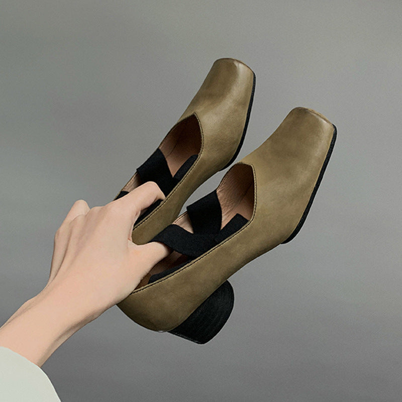 Jane Pumps French Retro Cross Strap Square Toe Women's Shoes