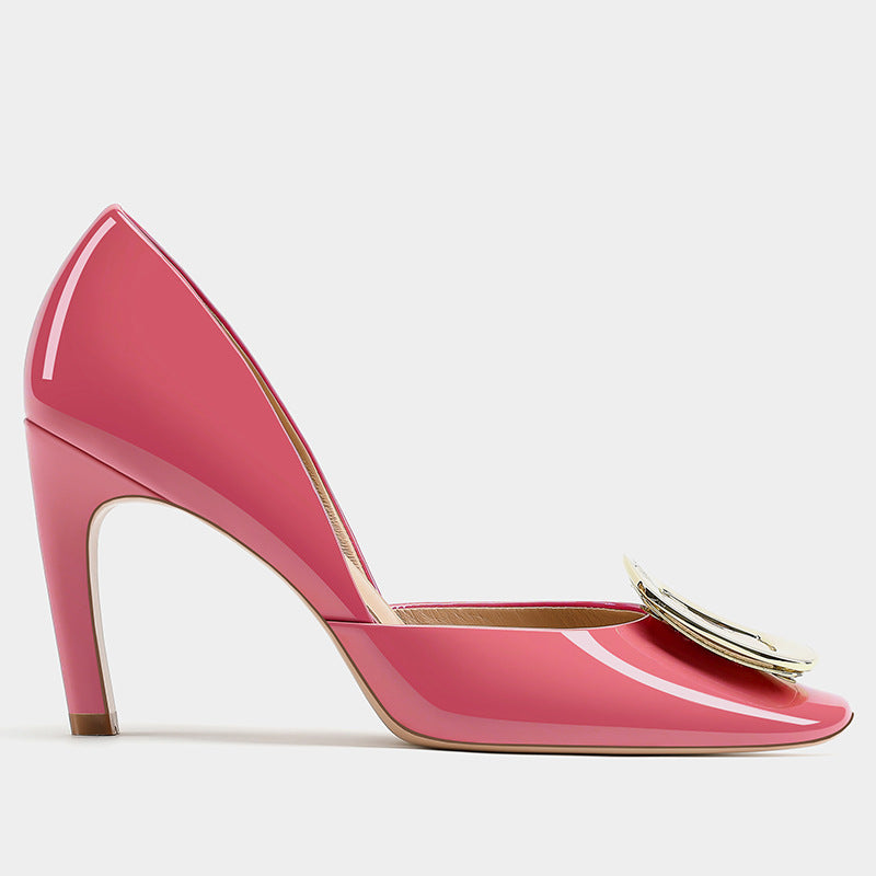 Women's Stiletto Elegant Hollowed Square Buckle White Chic Women's Fashion Shoes