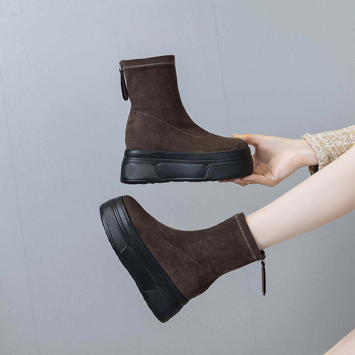 Thin Not Tired Feet Platform Martin Chunky Zipper Heels