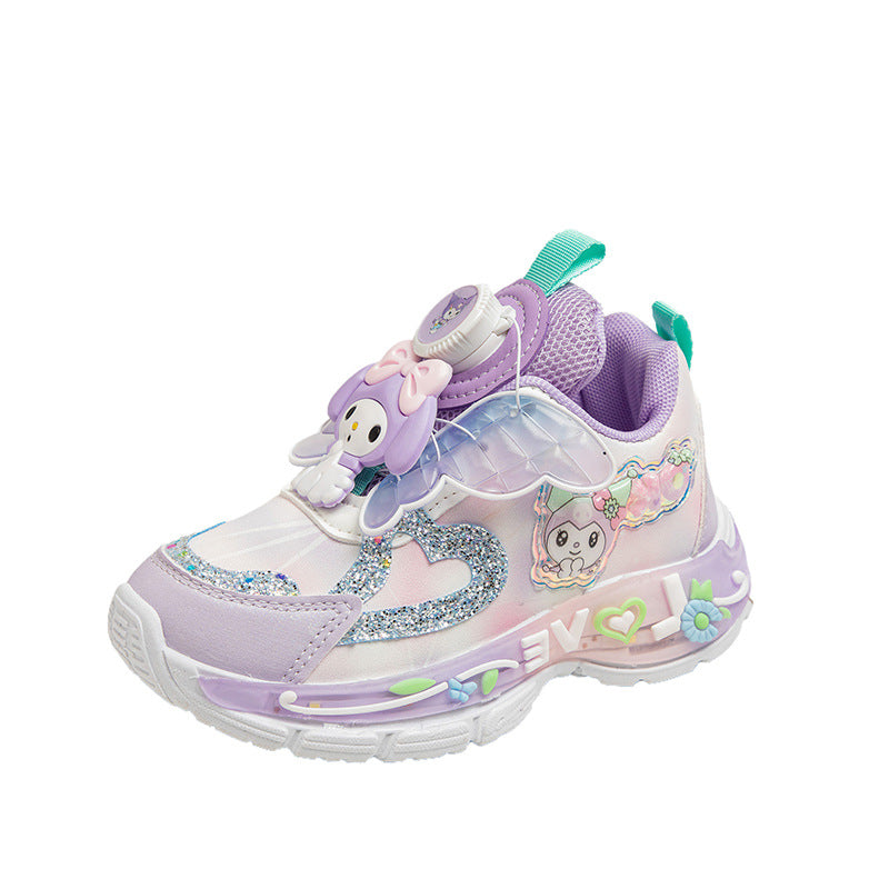 Children's Luminous Light Rotating Button Princess Waterproof Kid's Sneakers