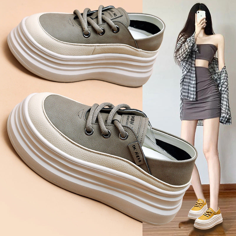 Women's Genuine Platform White Height Increasing Insole Casual Shoes