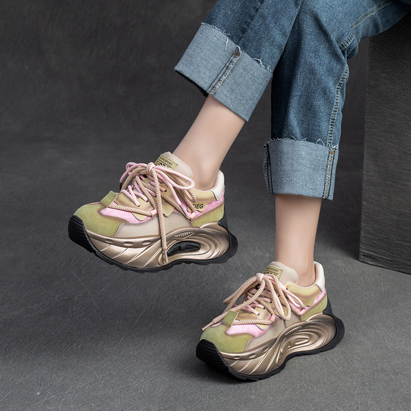 Women's Platform Daddy First Layer Cowhide Stylish Casual Shoes