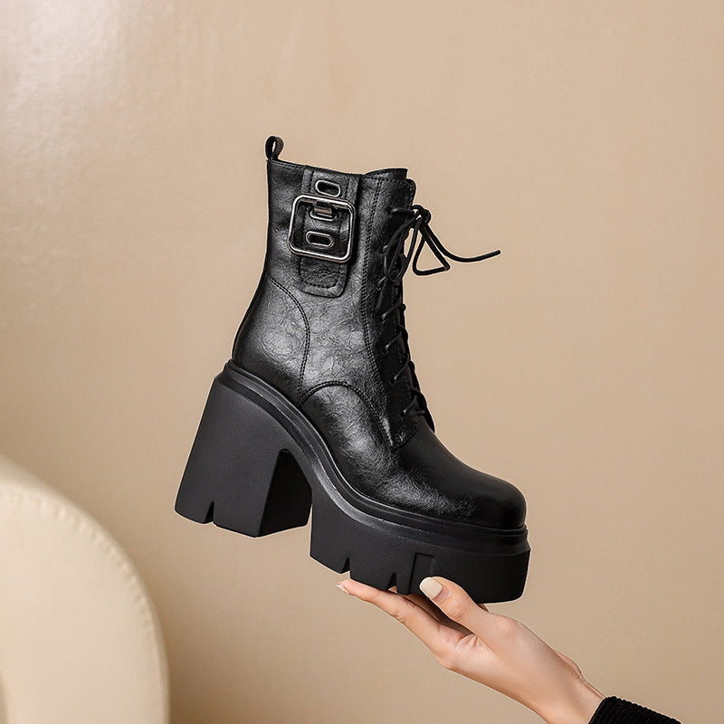 Women's Autumn Thick Bottom Platform Solid Color Fashion Best-selling Women's Leather Boots