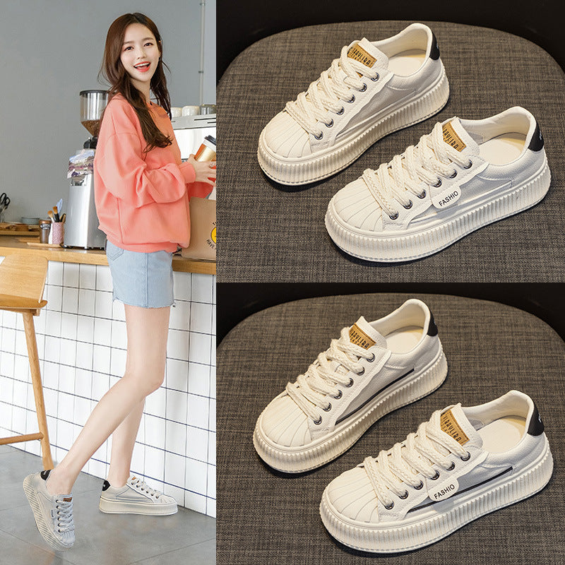 Women's Toe Biscuit Shape Spring Genuine Platform White Women's Casual Shoes